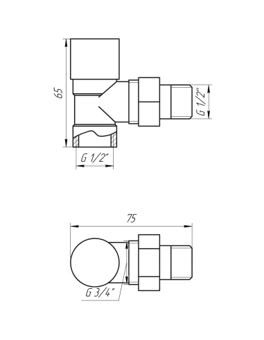 Кран для радіатора вентильний кутовий Solomon 1844 1/2, під ключ, хром - 3