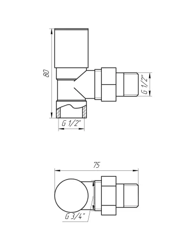 Кран для радіатора вентильний кутовий Solomon 1845 1/2, ручний, хром - 6