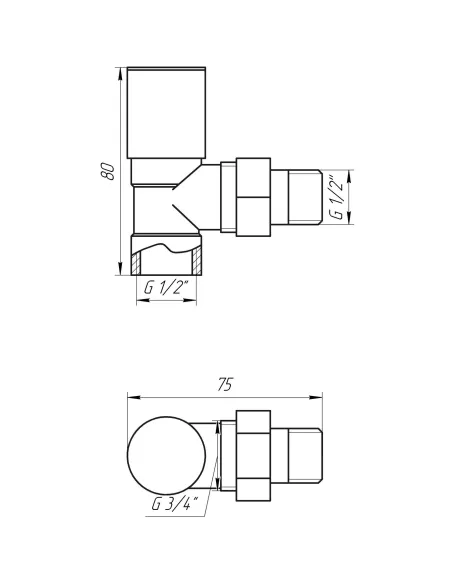 Кран для радіатора вентильний кутовий Solomon 1845 1/2, ручний, хром - 6