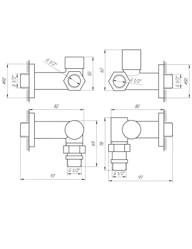 Кран вентильный угловой Solomon Lux 7777-Ten 1/2 дюйма хром, 2 шт - 5