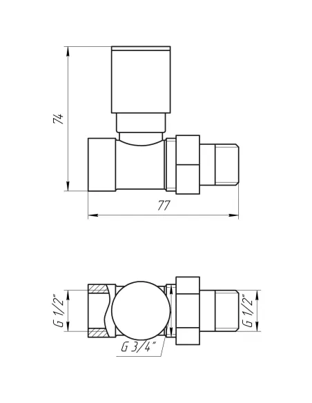 Кран для радиатора вентильный прямой Solomon 1865 1/2 дюйма, ручной, хром - 2