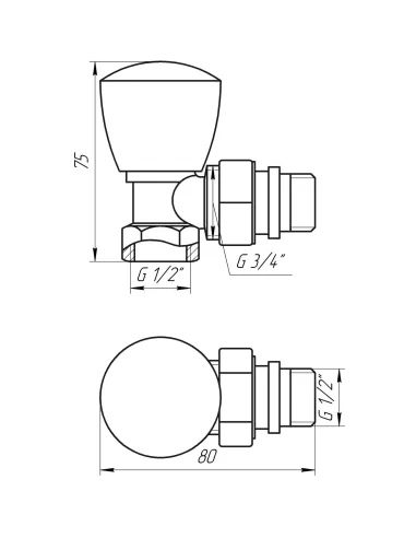 Кран для радиатора вентильный угловой Solomon 160404 1/2 дюйма с уплотнителем, ручной - 3