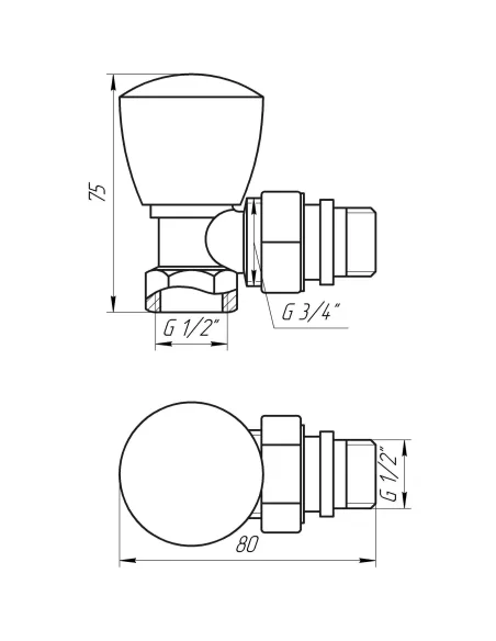 Кран для радиатора вентильный угловой Solomon 160404 1/2 дюйма с уплотнителем, ручной - 3