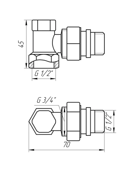 Кран для радіатора вентильний кутовий Solomon 160405 1/2 з ущільнювачем, під ключ - 2