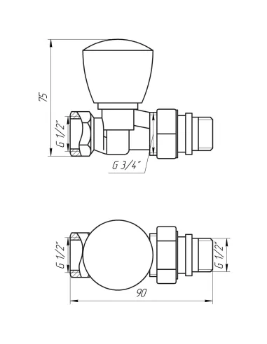 Кран для радіатора вентильний прямий Solomon 161404 1/2 з ущільнювачем, ручний - 2