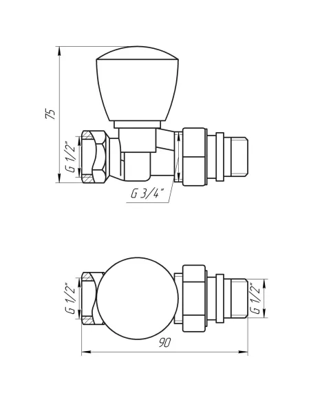 Кран для радіатора вентильний прямий Solomon 161404 1/2 з ущільнювачем, ручний - 2