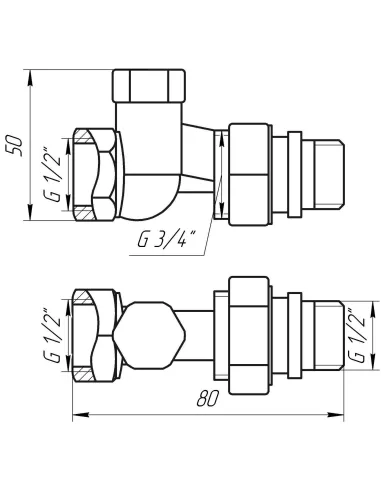 Кран для радиатора вентильный прямой Solomon 161405 1/2 дюйма с уплотнителем, под ключ - 3