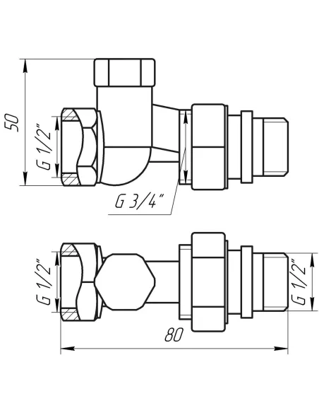 Кран для радиатора вентильный прямой Solomon 161405 1/2 дюйма с уплотнителем, под ключ - 3