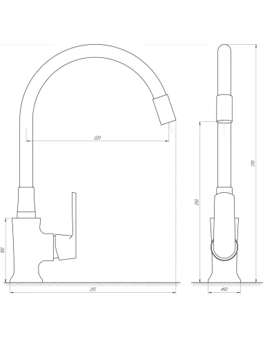 Змішувач для кухні Globus Lux Laguna GLA-0203SL-SB чорний, гофрогусак - 3