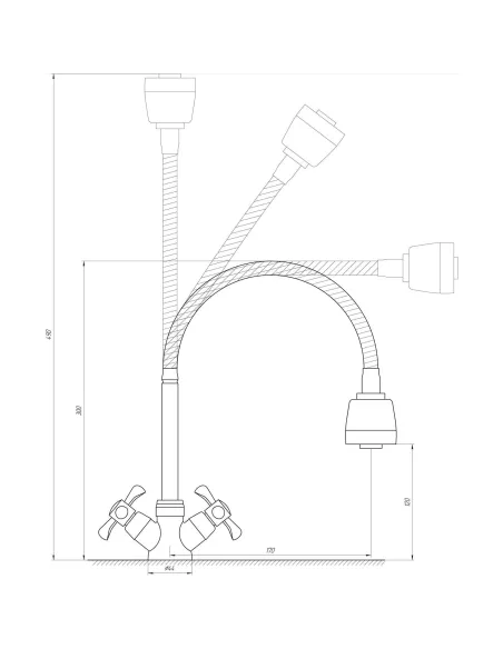 Змішувач для кухні Domino DK-H1-2N-103MA хрест, кераміка, з гофрозливом, на гайці - 4
