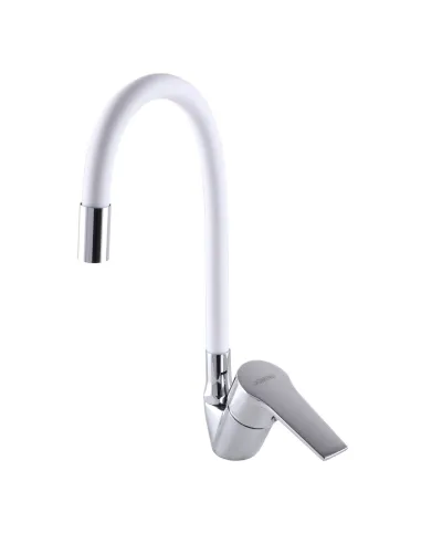 Смеситель для кухни с гибким изливом Domino Blitz DBC-203SLR-White белый гофрогусак - 3