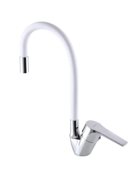 Смеситель для кухни с гибким изливом Domino Blitz DBC-203SLR-White белый гофрогусак - 4