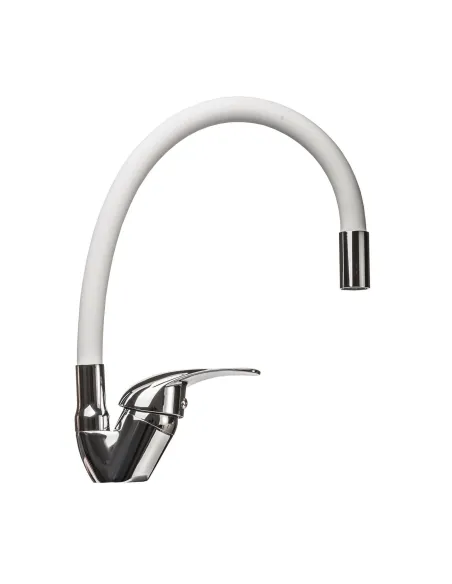 Смеситель для кухни с гибким изливом EcoMix Energo E-GEZ-203SLR-WHITE белый гофроизлив, на гайке - 1