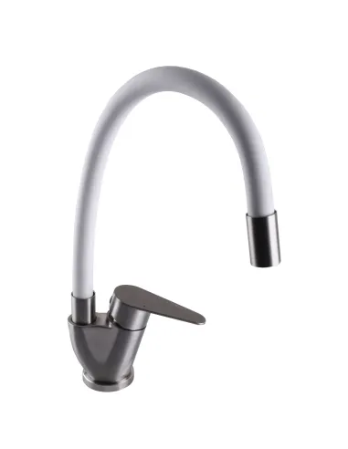 Смеситель для кухни MixMIRA MSM-203SW, боковой, белый, гофроизлив, нержавейка, на гайке - 3