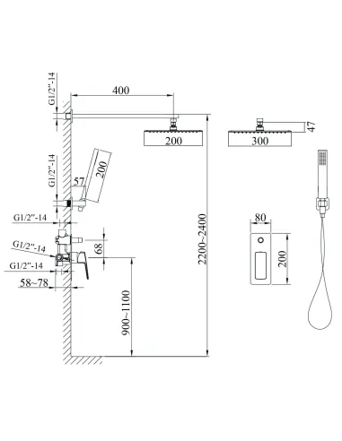 Смеситель для душа скрытого монтажа Topaz Lexi TLG 21205-H57-BL с душевым набором - 7