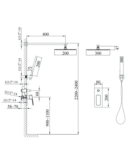 Змішувач для душу вбудований Topaz Lexi TLG 21205-H57, ручна та верхня лійка, горизонтальний, хром - 2