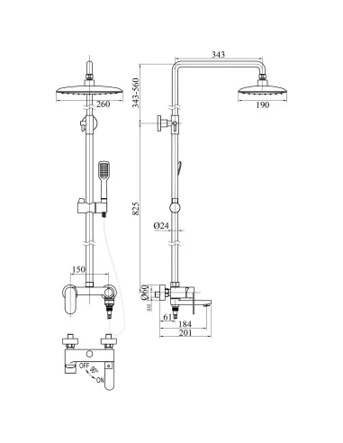 Душова система Topaz Barts TB 07102-H36-S з виливом, 130см - 5
