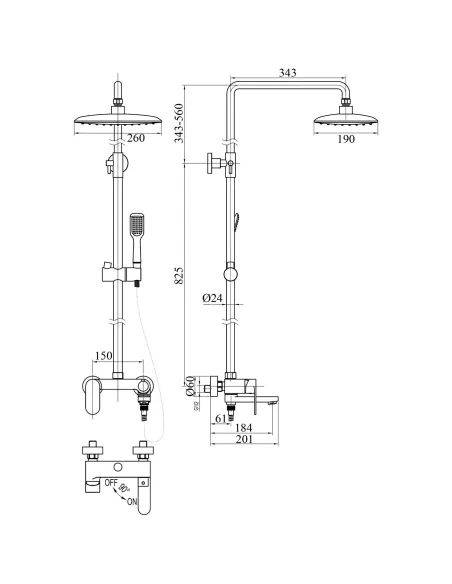 Душова система Topaz Barts TB 07102-H36-S з виливом, 130см - 5 Душова система Topaz Barts TB 07102-H36-S з виливом, 130см - 5