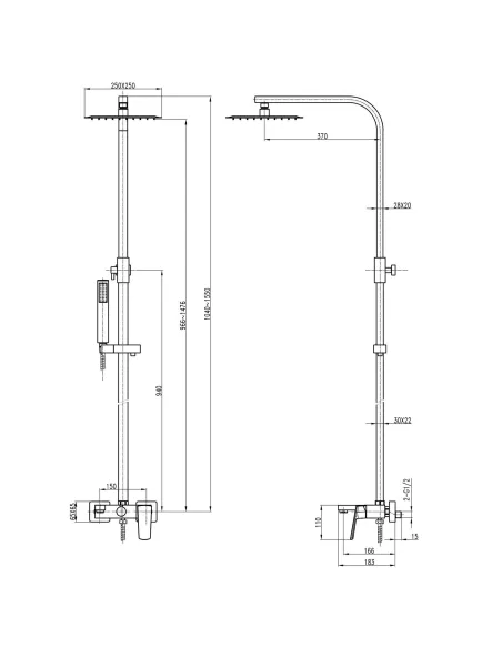 Душова система Topaz Lexi TL 21102-H57-00 з виливом, 160см, хром - 5