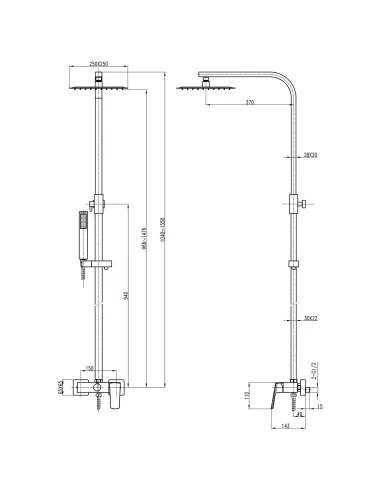 Душевая система с душевым комплектом Topaz Lexi TL 21702-H57-00 без излива, высота 130см, хром - 5