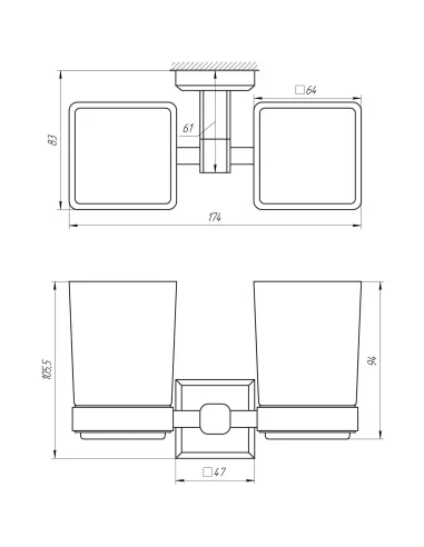 Двойной квадратный стакан для ванной комнаты Topaz TKB 9928A - 5
