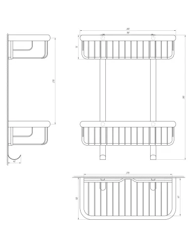 Полиця Topaz 4102, подвійна, з гачками, сітка, пряма - 3