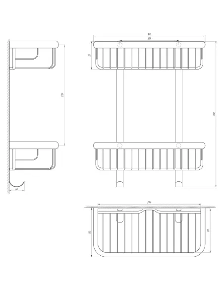 Полиця Topaz 4102, подвійна, з гачками, сітка, пряма - 3