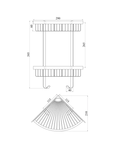 Полиця Topaz 4115-2, подвійна, латунь, з гачками - 3