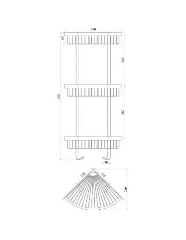Полиця Topaz 4115-3, потрійна, сітка, кутова, з гачками - 3