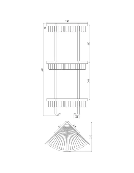 Полиця Topaz 4115-3, потрійна, сітка, кутова, з гачками - 3