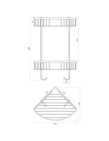 Двойная угловая полка для ванной с крючками Topaz 4124 - 3