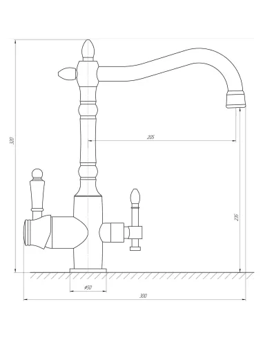 Смеситель для кухни с подключением к фильтру под осмос Globus Lux Lazer GLLR-1000-9-Bronze бронзовый - 5