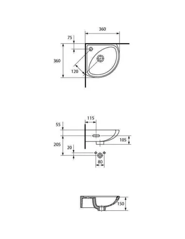 Умывальник Cersanit Sigma 35 угловой, с переливом - 3