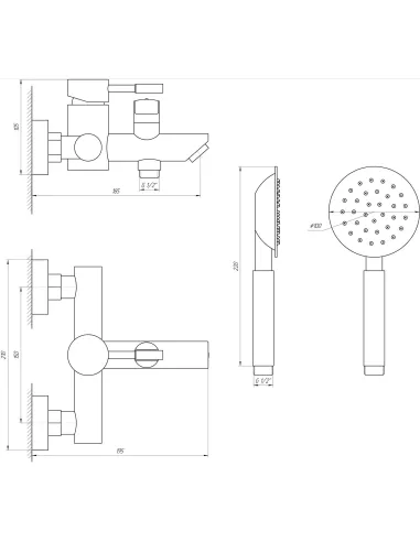 Змішувач для ванни Globus Lux Alpen SBT1-102NE-BB, нержавіюча сталь, чорний - 6