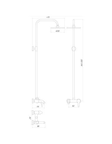 Душова система Globus Lux Solly GLSO-0001 лійка тропік, жорстка стійка, ручний душ, змішувач - 5