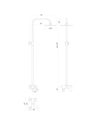 Душова система Globus Lux Prizma DS0010 (лійка тропік, жорстка стійка, м`яка стійка с лійкою, змішувач), з гусаком - 5
