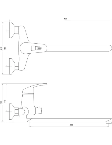 Смеситель для ванны с душем Globus Lux Caprice GLCA-0208 гусак 300мм, EURO - 5