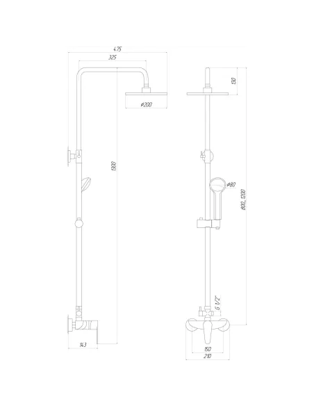 Душова система Domino-Torino DS-TO-004 (Змішувач, Штанга, Шланг, Лійка Тропік) - 5