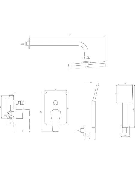 Душевая система скрытого монтжа Globus Lux Queensland GLQU-0205S с душевым набором - 4