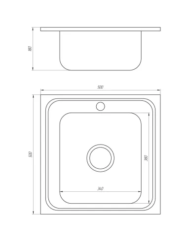 Мойка квадратная Mira MR 5050, 500х500х180, Decor - 2