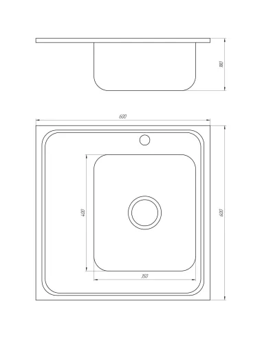 Мойка прямоугольная Mira MR 6060, 600х600х180, Decor, Right - 3