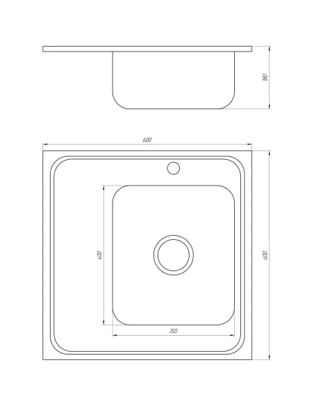 Мийка прямокутна Mira MR 6060, 600х600х180, Satin, Right - 3 Мийка прямокутна Mira MR 6060, 600х600х180, Satin, Right - 3