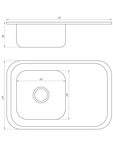 Мойка прямоугольная Mira MR 7549, 750х490х180, Decor - 2
