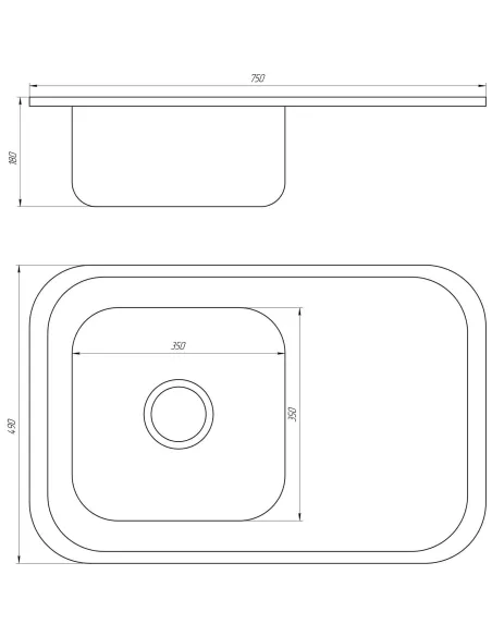 Мойка прямоугольная Mira MR 7549, 750х490х180, Decor - 2