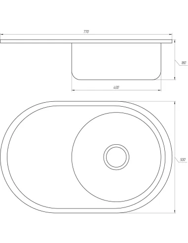 Мойка овальная Mira MR 7750, 770х500х180, Decor - 2