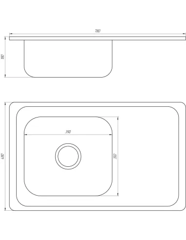 Мойка прямоугольная Mira MR 7848, 780х480х180, Satin - 2
