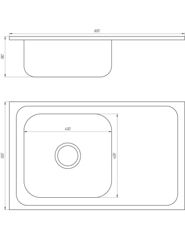 Мойка прямоугольная Mira MR 8050, 800х500х180, Satin, Left - 2