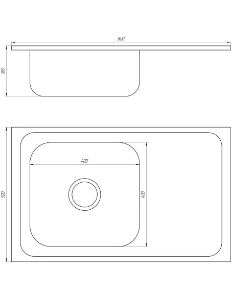 Мойка прямоугольная Mira MR 8050, 800х500х180, Satin, Left - 2