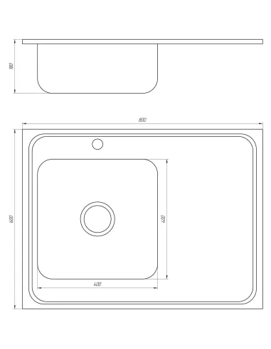 Мойка прямоугольная Mira MR 8060, 800х600х180, Satin, Left - 2