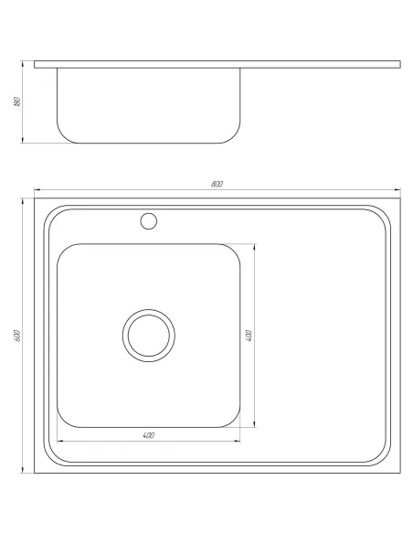 Мойка прямоугольная Mira MR 8060, 800х600х180, Satin, Left - 2